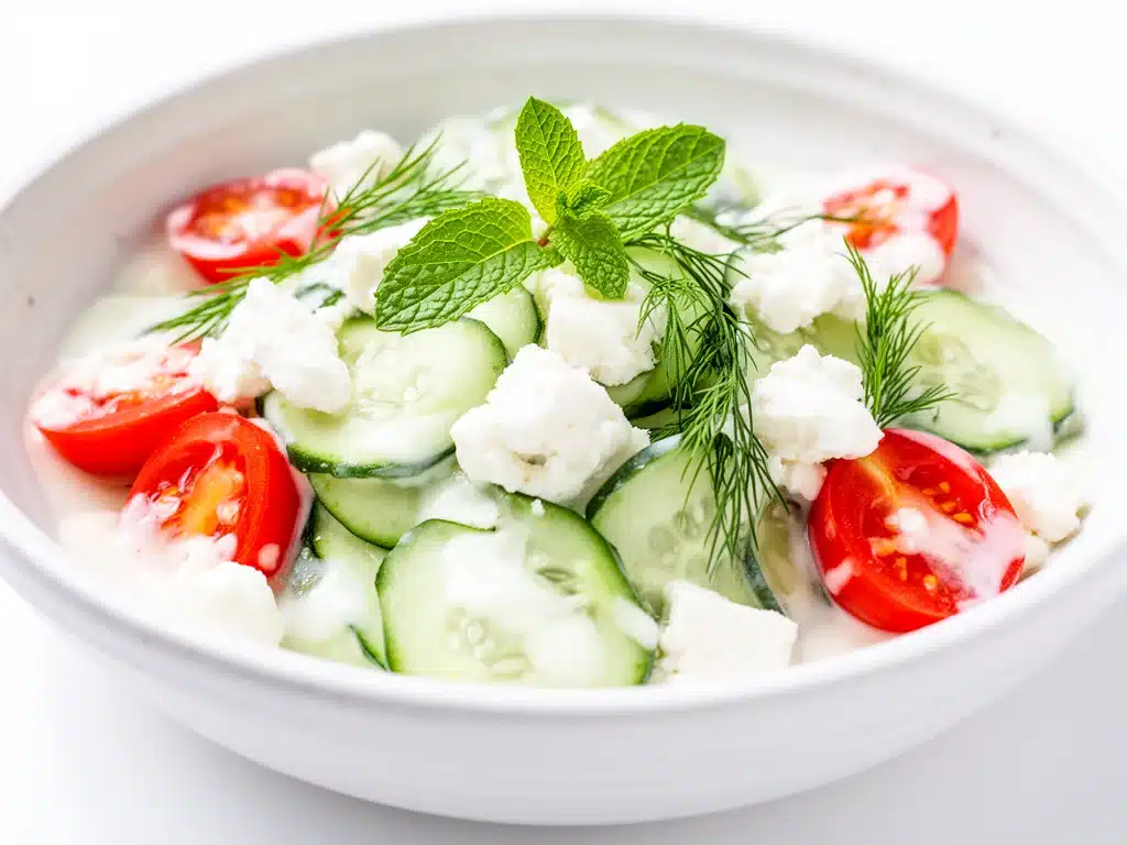 creamy cucumber tomato salad with feta - featured image