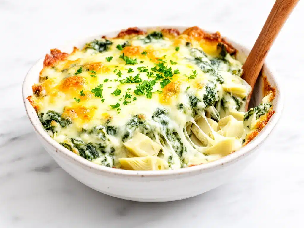 Extra-Cheesy Spinach Artichoke Dip Recipe Easy Homemade Party Snack 4 extra-cheesy spinach artichoke dip preparation steps
