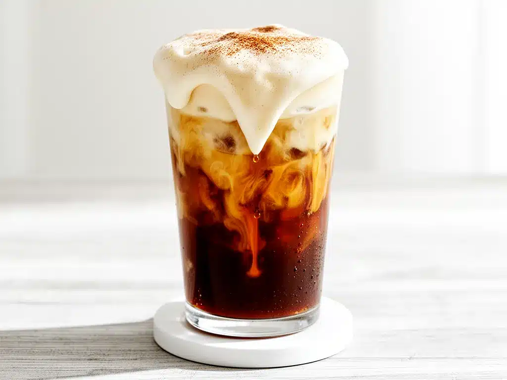 Fall Maple Cinnamon Cold Brew Recipe Easy Homemade Vanilla Cream Foam for Cozy Mornings 4 fall maple cinnamon cold brew preparation steps