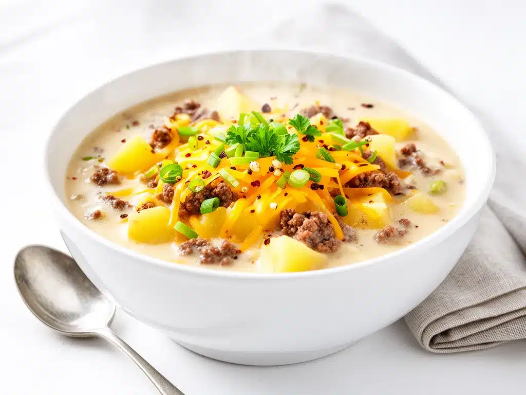 Hearty Cheeseburger Potato Soup Recipe Easy Cozy Dinner for Cold Nights 4 hearty cheeseburger potato soup preparation steps