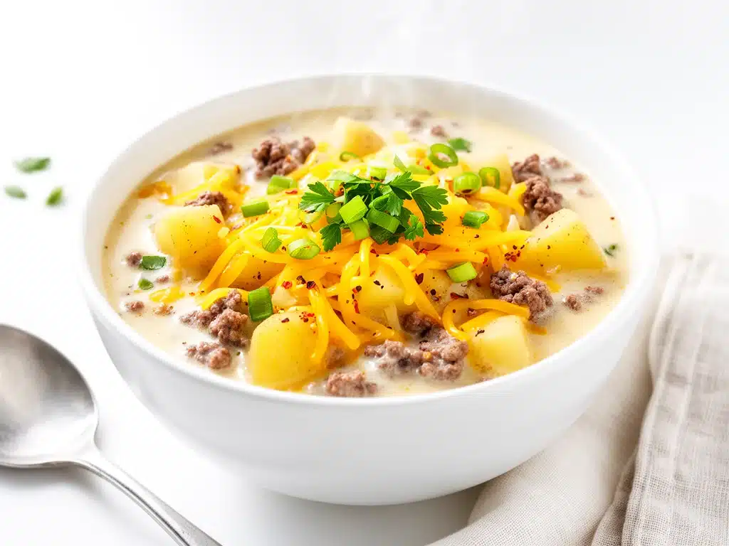 hearty cheeseburger potato soup - featured image