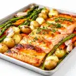 honey garlic glazed salmon sheet pan dinner - featured image