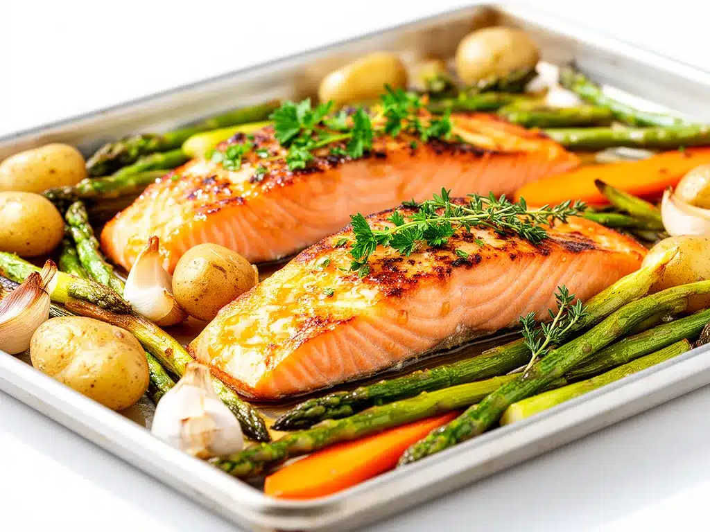 Honey Garlic Glazed Salmon Sheet Pan Dinner Easy 20-Minute Recipe for Busy Weeknights 4 honey garlic glazed salmon sheet pan dinner preparation steps