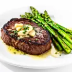 keto garlic butter steak with asparagus - featured image