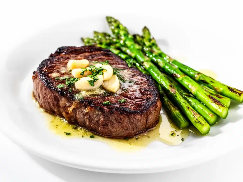 keto garlic butter steak with asparagus - featured image