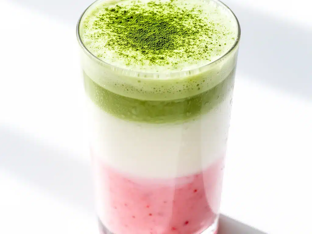 layered strawberry matcha latte - featured image
