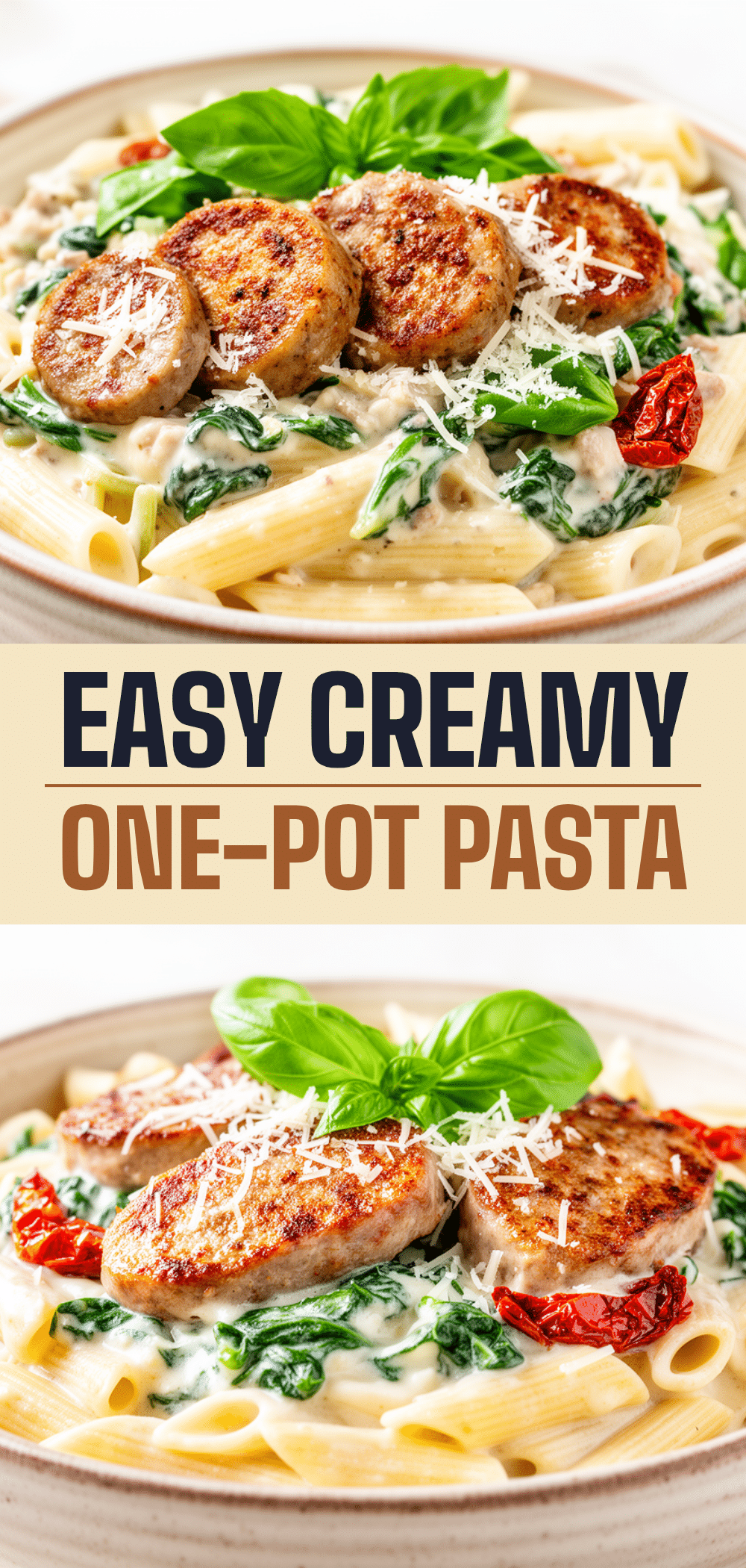 One-Pot Creamy Tuscan Sausage Pasta Recipe Easy Weeknight Dinner Idea 5 one-pot creamy tuscan sausage pasta recipe