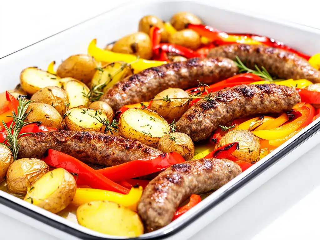 Sheet Pan Sausage with Peppers and Potatoes Easy Weeknight Dinner Recipe 4 sheet pan sausage with peppers and potatoes preparation steps