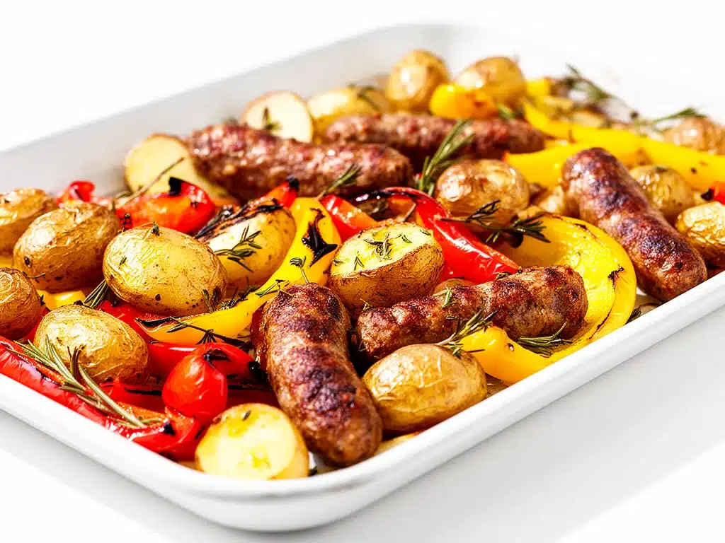 sheet pan sausage with peppers and potatoes - featured image