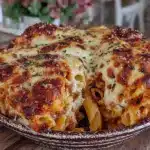 baked penne pasta with melty mozzarella - featured image