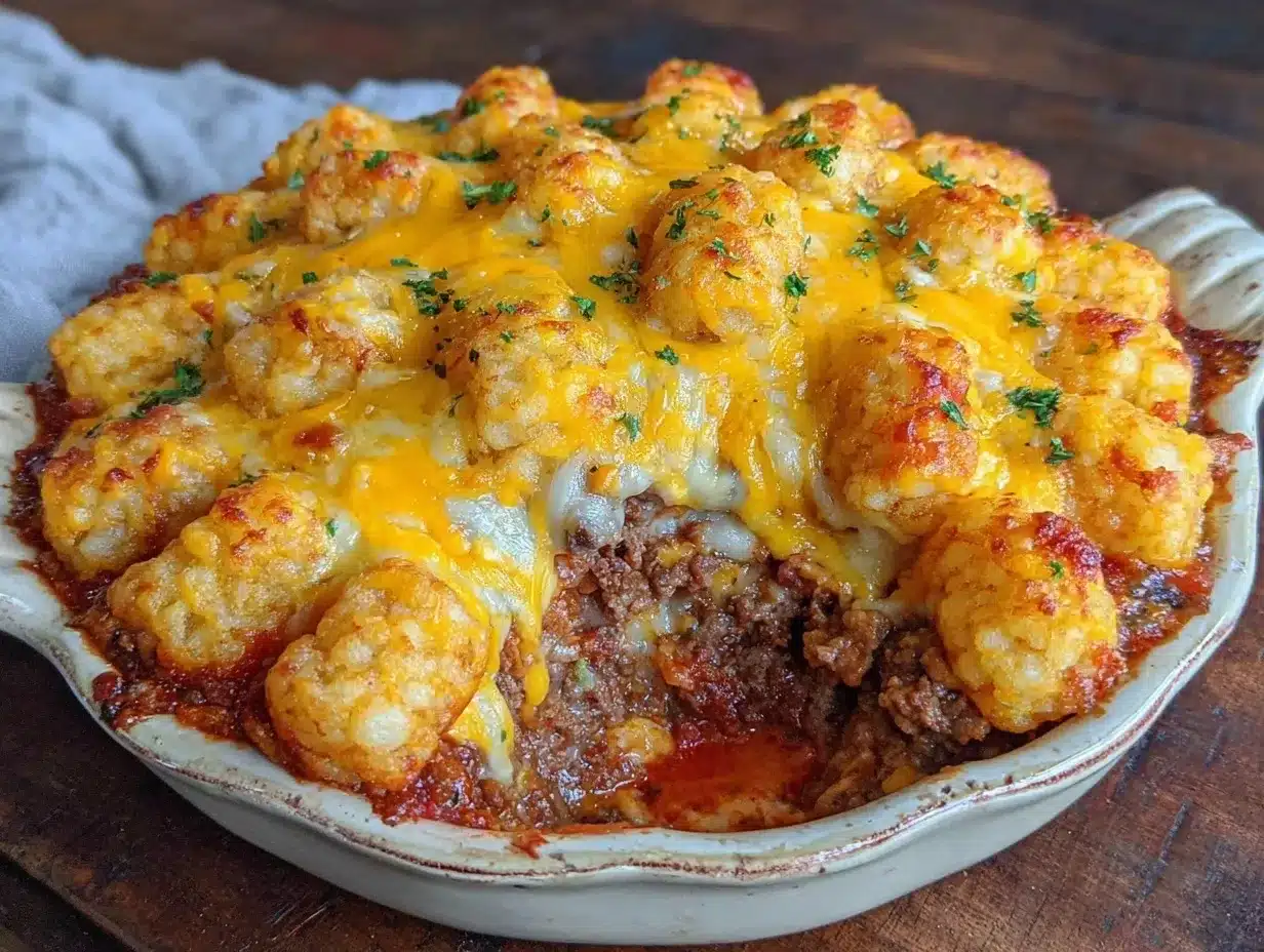 Cheesy Ground Beef Casserole: Easy Tater Tot Dinner Party Recipe 4 Cheesy Ground Beef Casserole preparation steps