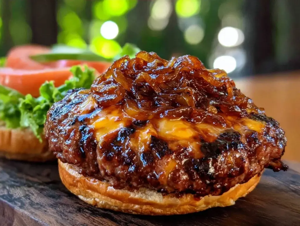 Grilled Ground Beef Burgers with Caramelized Onions - featured image