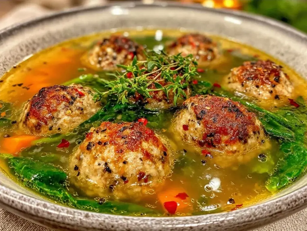 healthy turkey meatball soup - featured image