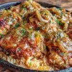 one-pan chicken and rice with caramelized onions - featured image