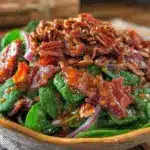 spinach salad with warm bacon vinaigrette - featured image