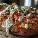 buffalo chicken stuffed sweet potatoes - featured image
