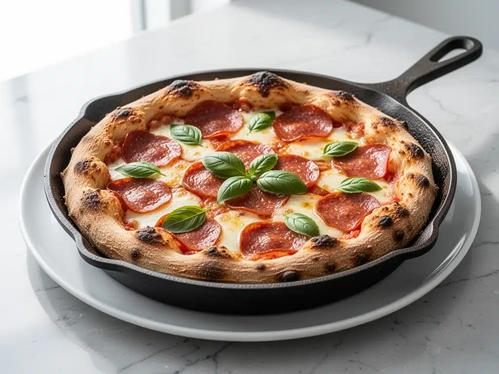 cast iron skillet pepperoni pizza - featured image