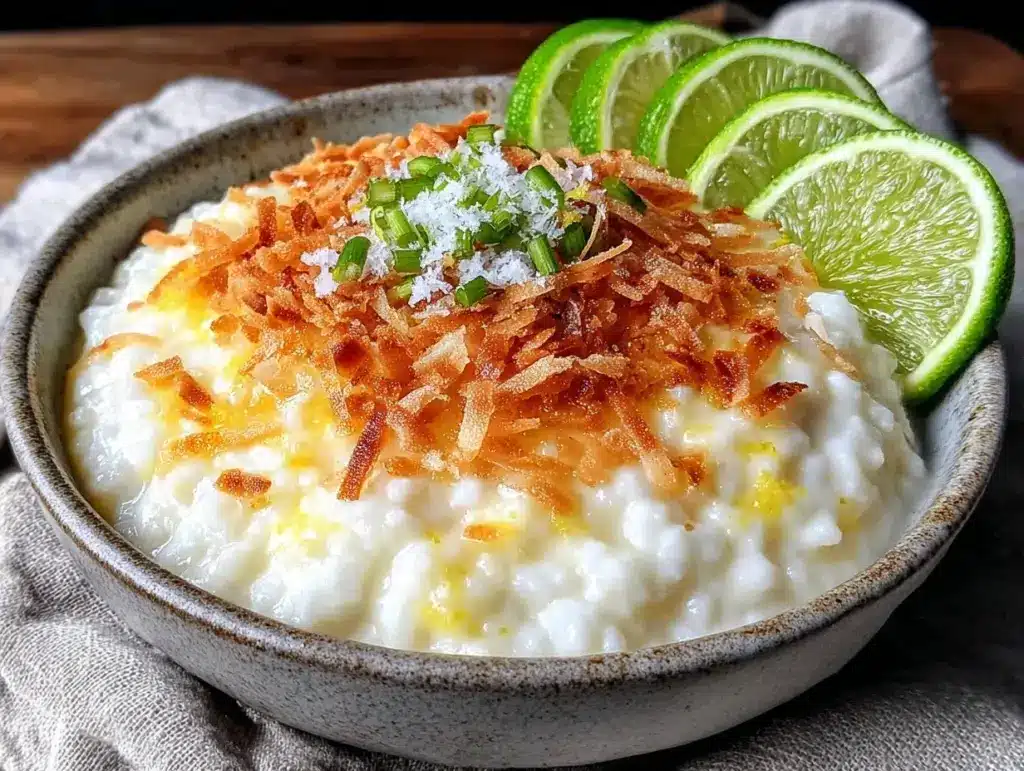 dairy-free coconut lime rice pudding - featured image