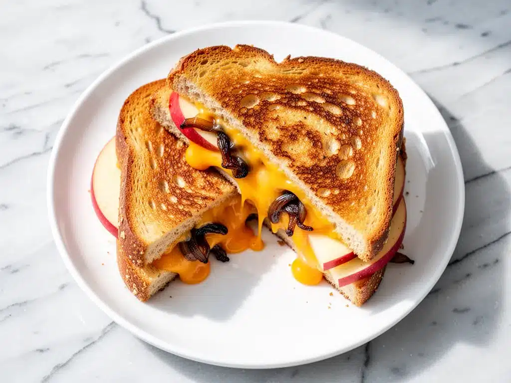 Fall Apple Cheddar Grilled Cheese: 5 Easy Caramelized Onion Recipe 4 fall apple cheddar grilled cheese preparation steps