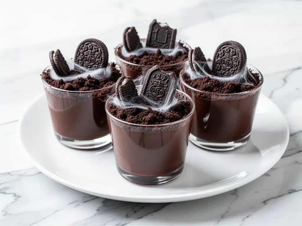 halloween graveyard chocolate pudding cups - featured image