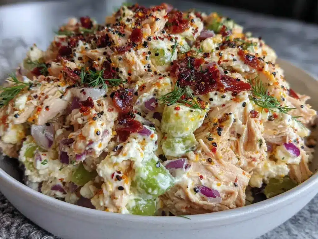high-protein cottage cheese chicken salad with fresh dill - featured image