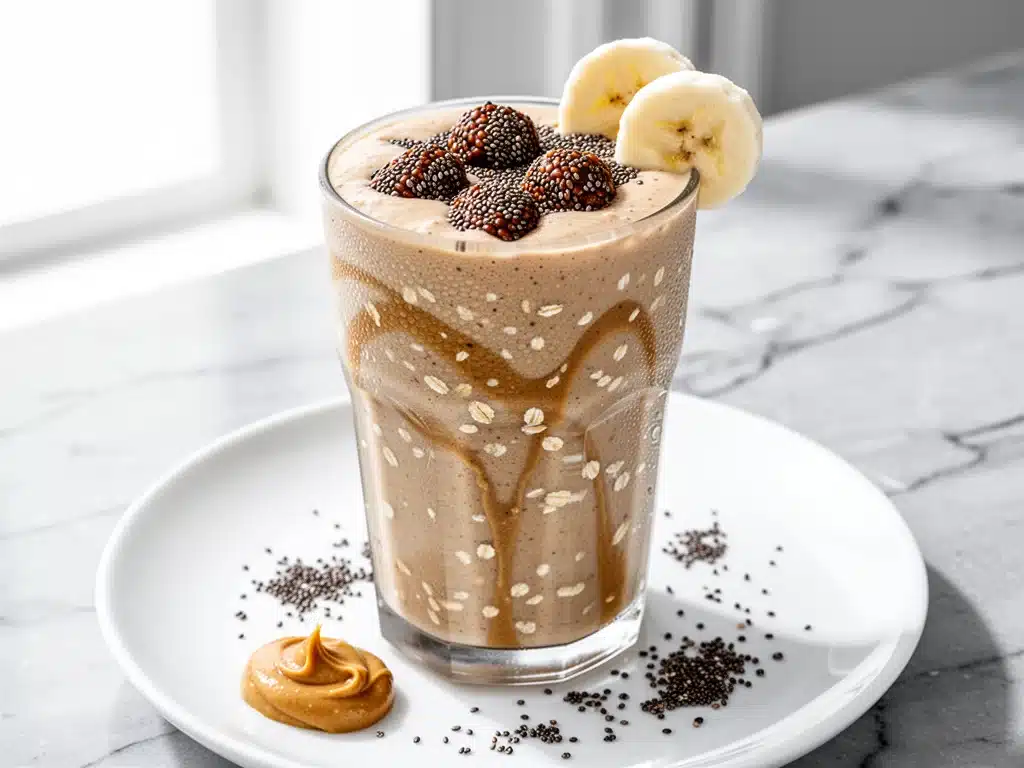 high-protein peanut butter banana oat smoothie - featured image