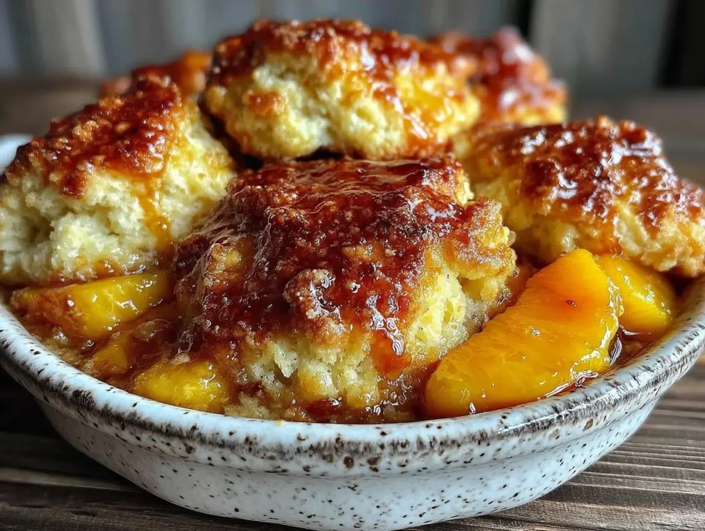 old fashioned peach cobbler - featured image