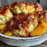 old fashioned peach cobbler - featured image