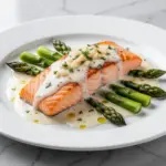 one-pan creamy garlic butter salmon with asparagus - featured image