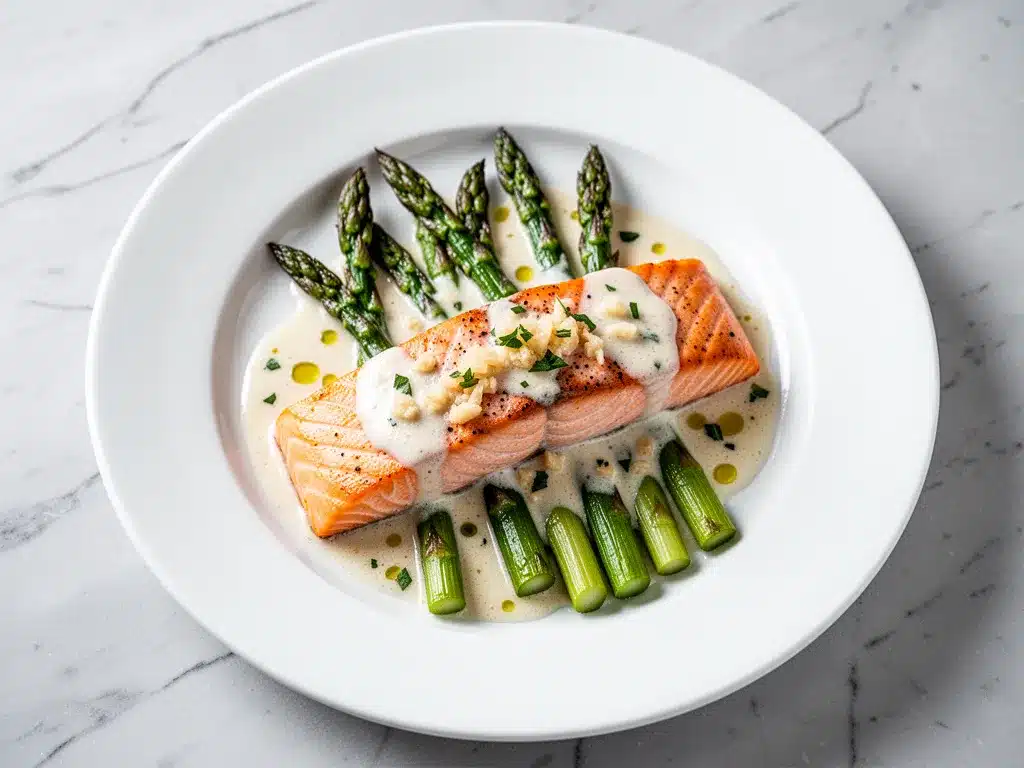 1-Pan Creamy Garlic Butter Salmon with Asparagus: Easy 30-Min Meal 4 one-pan creamy garlic butter salmon with asparagus preparation steps