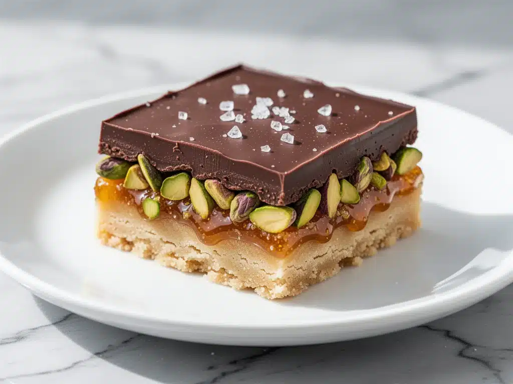 salted honey pistachio shortbread bars - featured image